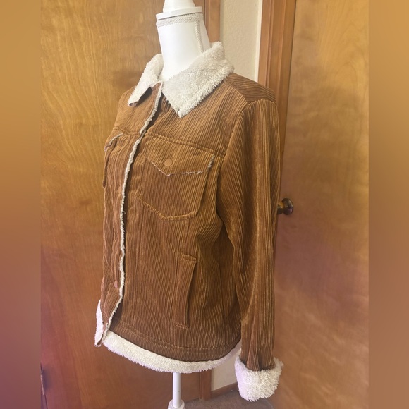 Grace & Lace Brown Corduroy Y2K Inspired Teddy Jacket with Cream Lining - Picture 4 of 9